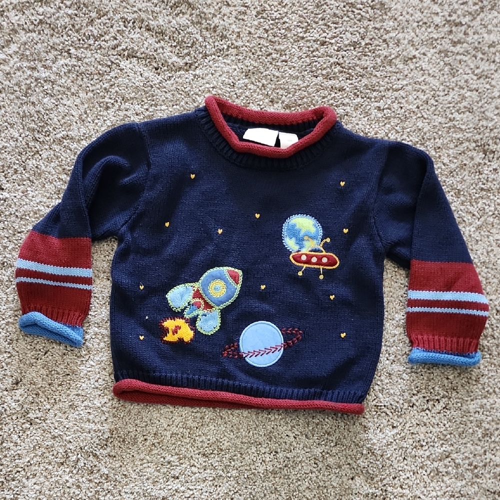 Intergalactic Adventure Kids Sweater - Navy and Red